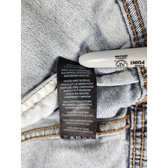 Silver Women's Denim Jacket With Hood Size Medium Trucker Strech - Picture 5 of 12